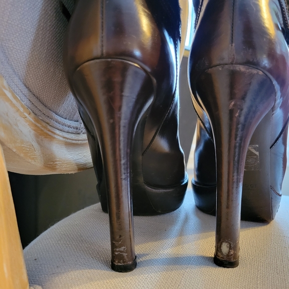 GUCCI pony and leather knee-high heeled boots - Picture 7 of 12